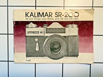 Kalimar SR-200 film camera manual - 35mm single lens reflex with 58mm f/2 lens