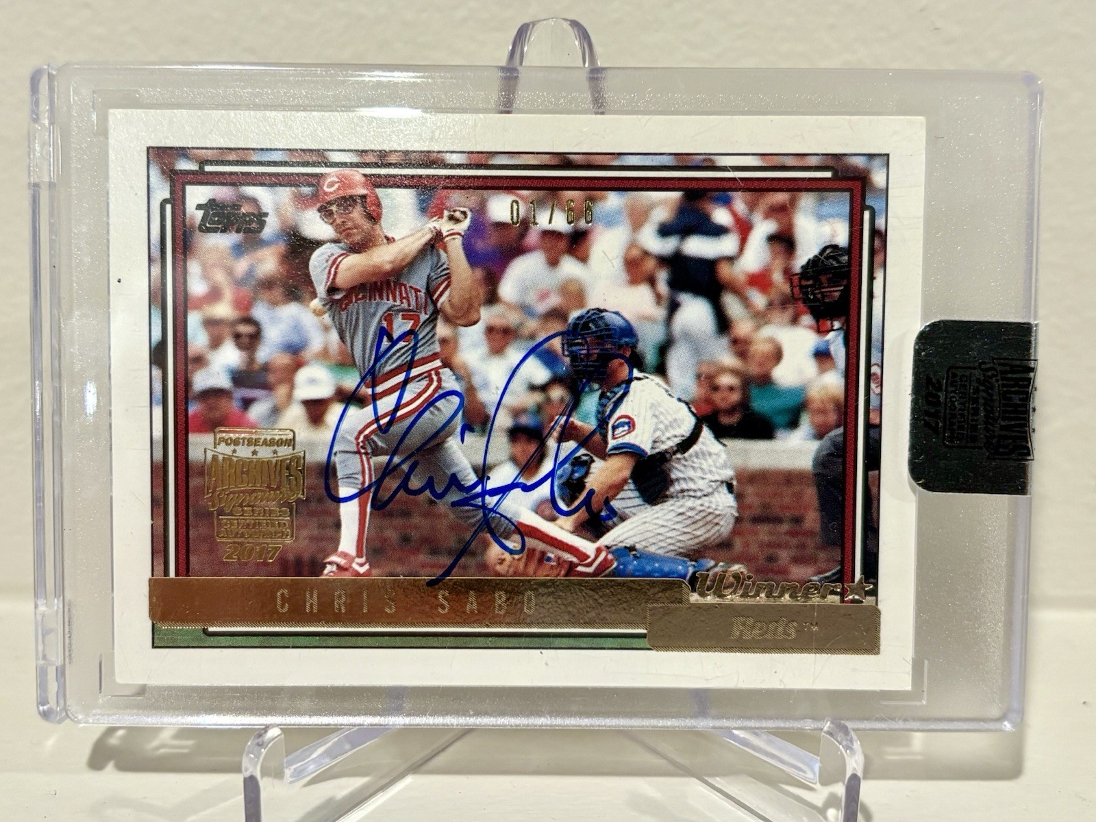 2017 Topps Archives Postseason Signatures 1992 Chris Sabo Auto /66 1st ON PRINT