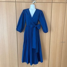 RED VALENTINO Dress Pleated Skirt Wrap Ribbon Royal Blue Formal Party Wedding