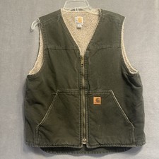 Chaleco Carhartt Pato Lona Sherpa Cremallera Talla M V26 MOS Verde Musgo Ropa de Trabajo Tareas