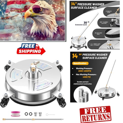 #ad 14 Inch Stainless Steel Pressure Washer Surface Cleaner with 4 Wheels Effic... $100.78