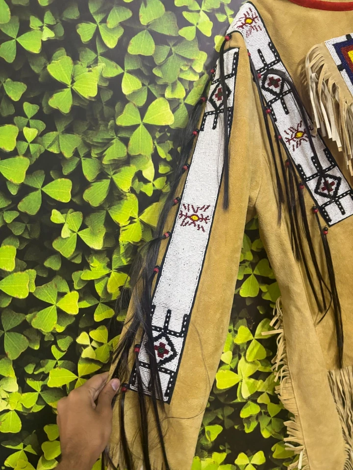 Cappotto camicia da guerra in camoscio con perline giacca con frange stile na... - Immagine 4 di 4