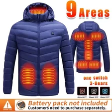 Men Women Heated Hooded Jacket with 9 Heating Areas 3 Level Control USB Charging