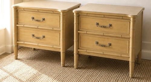 Nightstand Hollywood Regency Faux Bamboo By Henry Link Two Drawer Sage Set of 2