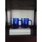 Arcoroc France Cobalt Blue Glass Mugs – Pair of 2 Vintage Retro Coffee Cups