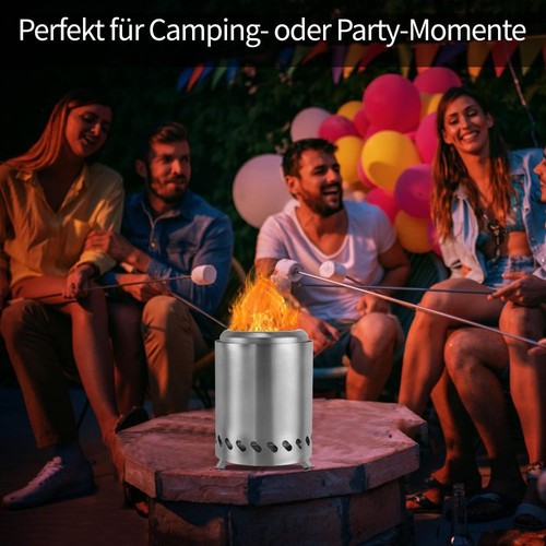 Feuerstelle Feuerschale Feuerkorb Rauchfrei Tischkamin Φ140x200mm Silber Camping - Bild 12 von 21