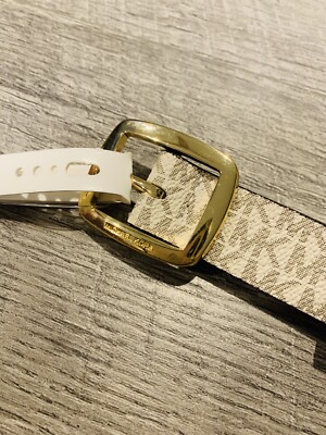 Michael Kors Skinny Belt Vanilla Printed MK Logo Gold Buckle  display picture 3
