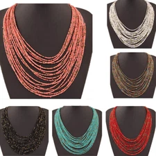 Statement Necklace Women's Bohemian Vintage Multi-layer Beaded Pendants Jewelry