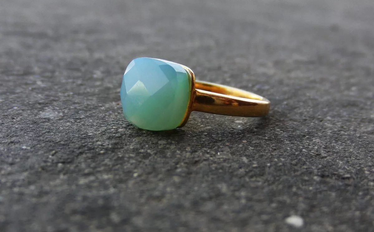 Aqua Chalcedony Ring 925 Sterling Silver Pomellato Statement Rings