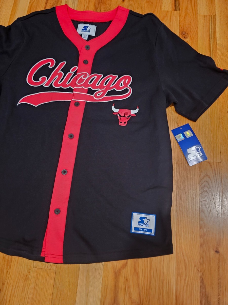Chicago Bulls Starter Retro Baseball Style Jersey Black Red Men's