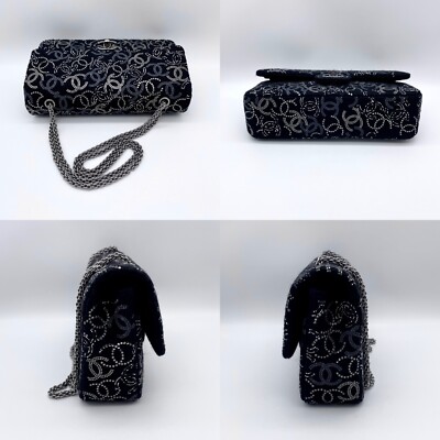 RAREAuth CHANEL Rhinestone CC LOGOS Classic Chain Shoulder Flap