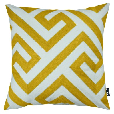 Kissenbezug bestickt geometrisch 43 x 43 cm Luxus Rocco Entity ockergelb