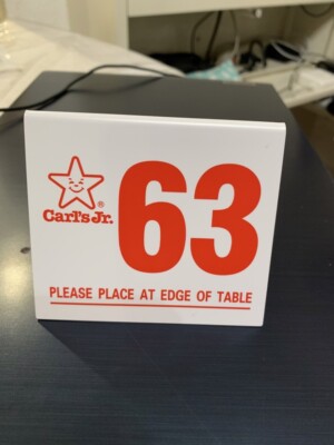 63 カールスJr テーブルナンバー プレート ローライダー カールスジュニア Classic Carl's Jr Table Number Tent Sign 63 | eBay