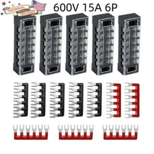 5 Set 6 Positions Dual Rows 600V 15A Wire Barrier Terminal Blocks Strip TB-1506L