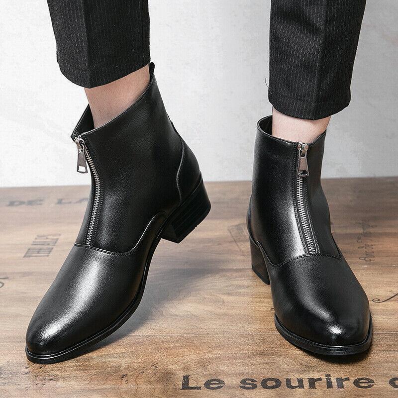 Men's Ankle Boots Front Zip Block Heel chelsea boots Dress Casual