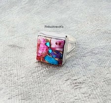 925 Sterling Silver Pink Oyster Turquoise Ring Gemstone Birthday Gift For Her