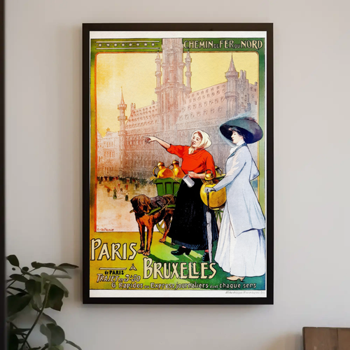 Paris to Bruxelles Vintage Travel Vintage Poster - Picture 9 of 28
