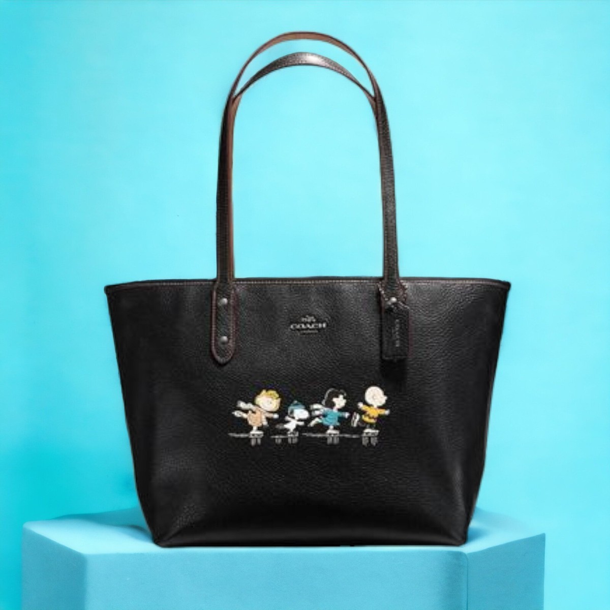 Coach Peanuts Snoopy 2017 Handbag Black Leather City Zip Tote Bag