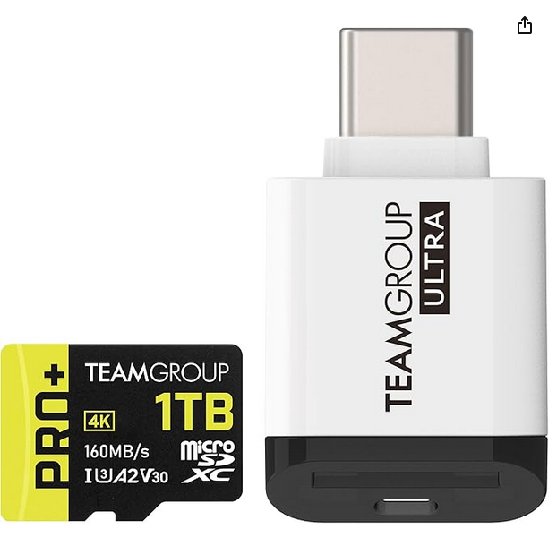 TEAMGROUP Pro Plus 1TB Micro SDXC UHS-I U3 A2 V30 R/W up to 160/110mb/s  w/adapt