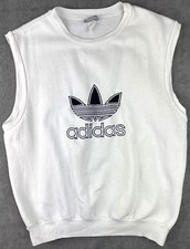 Vintage Adidas Sweater Adults XL White Sleeveless Silver Tag Trefoil Made In USA