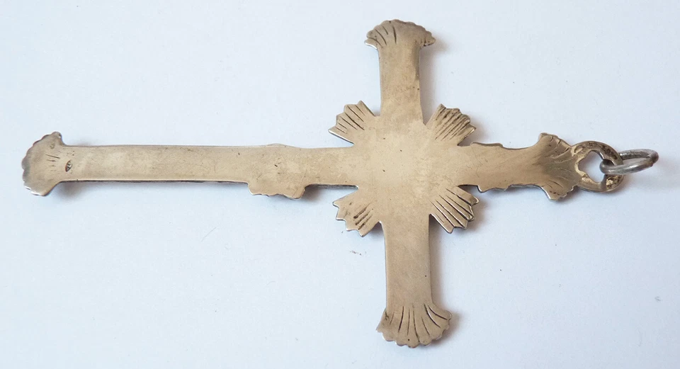 Tres Grande croix pendentif ARGENT bijou ancien 19e Silver  antic cross 12 cm - Photo 3/4