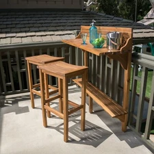 Cassie Outdoor 3 Piece Acacia Wood Balcony Bar Set
