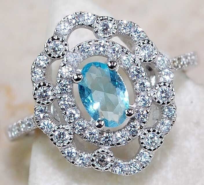 1CT  Aquamarine 925 Solid Genuine Sterling Silver Ring Sz 6 &2-4