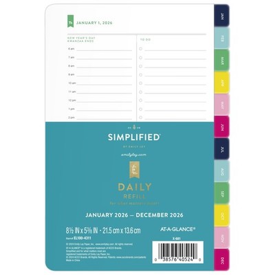 AT-A-GLANCE 2026 Planner Refill, Simplified by Emily Ley, Daily, 5.5'' x 8.5'',...