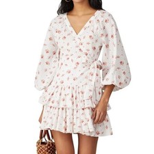 Maia Bergman Ines Floral Print Mini Eyelet Ruffle Dress Larges