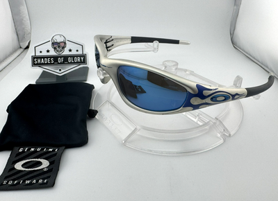 OAKLEY STRAIGHT JACKET NEW FMJ BLUE FLAMES ICE IRIDIUM SUNGLASSES