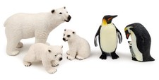 Polar Animal Toy Figurines Set, Includes Polar Bear Family  Emperor Penguin ...
