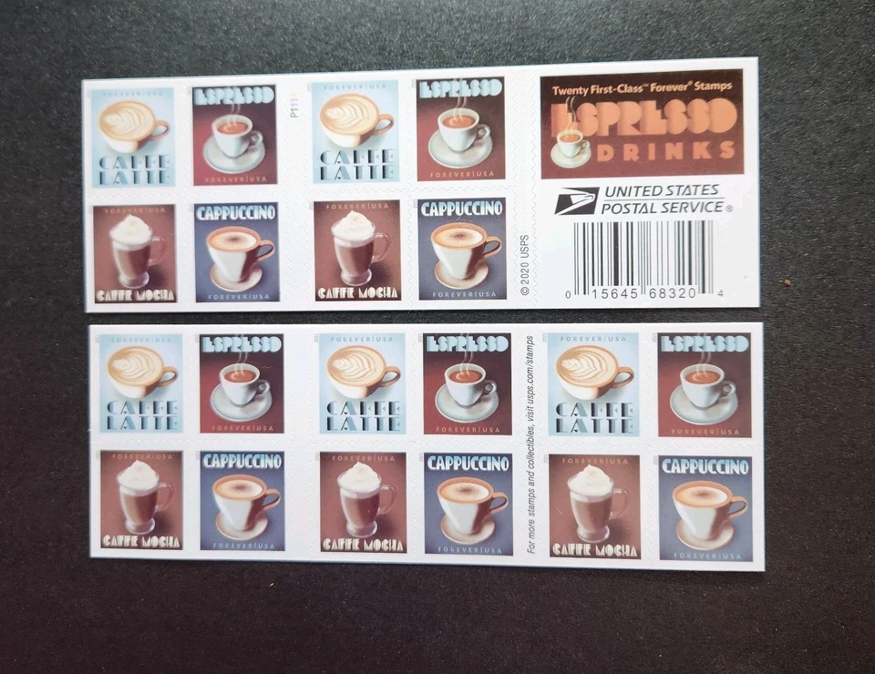 US FOREVER STAMPS "ESPRESSO DRINKS" 2 SHEETS OF 20 (40 STAMPS TOTAL) LEGITIMATE! - Image 2 of 4
