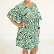 GiGio USA Dot Printed Loose Fit Flowy Flutter Sleeve Knee Length Dress Green M