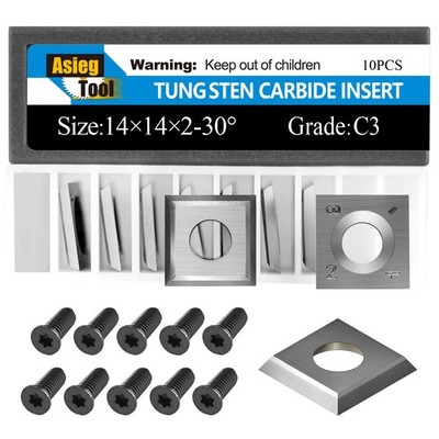 14 x 14 x 2mm-30° Carbide Inserts Cutters Knives Blades with Screws for Grizz...