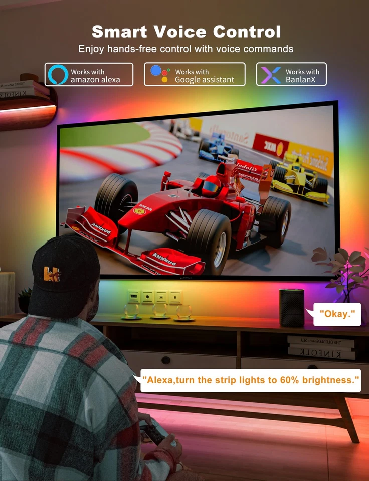 RGB Smart IC COB LED Strip Light USB 5V 6.56ft/2m,Work with Alexa/Google Assi... - Image 4 of 4