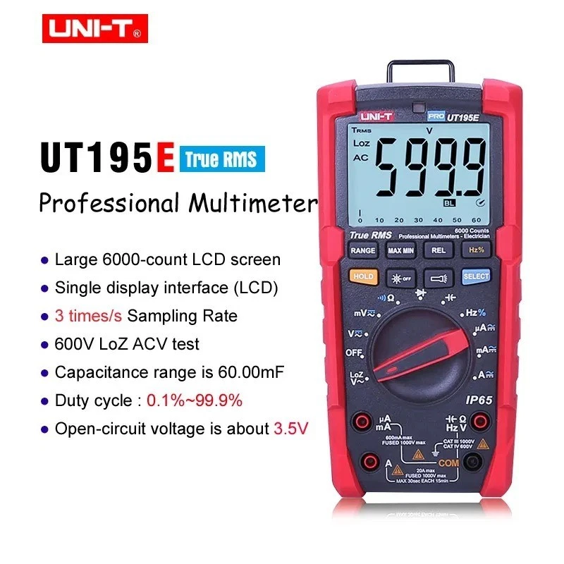 UNI-T UT195E TRMS Digitale Multimeter AC/DC Voltmeter Ampèremeter 1000V/20A IP65 - Bild 2 von 4