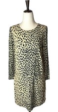J Crew Dress Women 4 Tan Black Leopard Print Long Sleeve Pocket Front Shift Mini