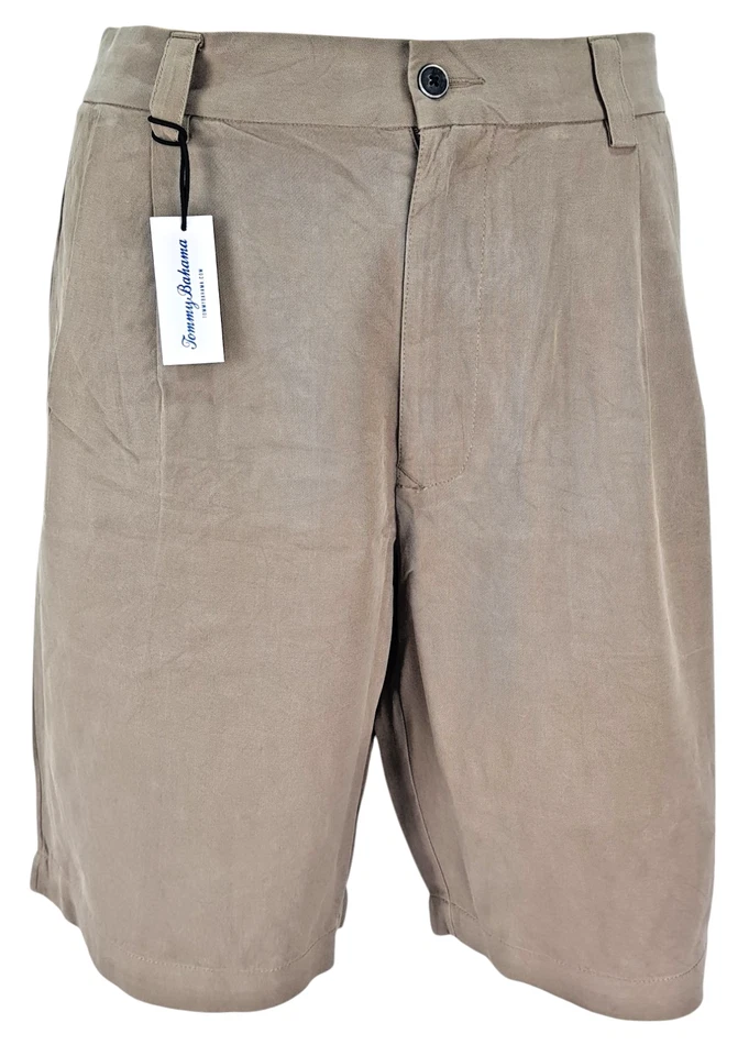 TOMMY BAHAMA Mens 100% SILK Beige EVENING DRESS SHORTS Pleated - Waist 32" -£119 — 第 4/4 张图片