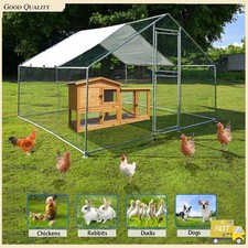 Large Metal Chicken Coop, Walk-In Chicken Run, 10x10 FT, Peaked Roof Farm Yard