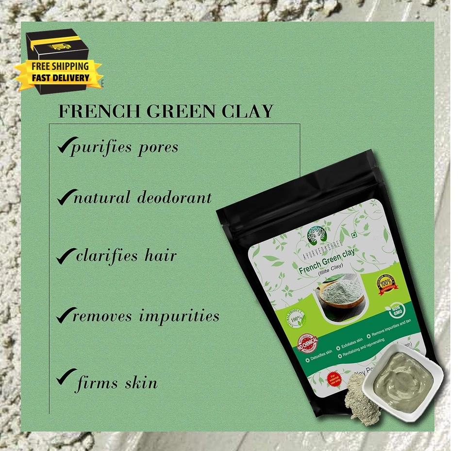 French Green Clay Powder 100 Gm | 100% Pure Montmorillonite Clay | Absorbs Exces - Image 3 of 4