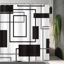 Black White Geometric Shower Curtain for Bathroom Decor 72Wx78H Modern Abstra...
