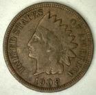 1908 S Indian Cent US Type Bronze Penny Coin Very Good Circulated VG 1c