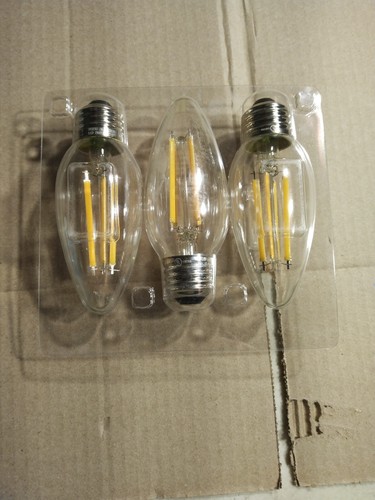 (3-Pk) B13 Dimmable Blunt Tip Candle Clear Glass Edison Filament LED Light Bulb - Picture 4 of 7
