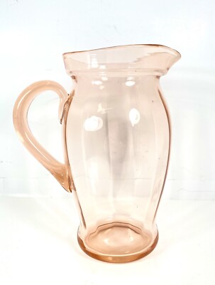 Vintage Pink Depression Glass Juice Lemonade Pitcher HANDLE WITH ICE LIP 9.5 