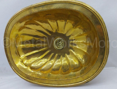 Shell Unlacquered Brass Bathroom Sink - 18.5 X 13.5 Handmade Brass Vanity Sink