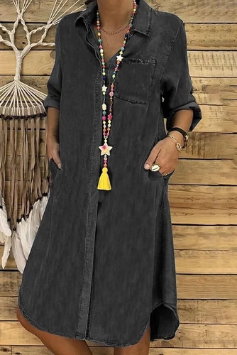 Women Spring Loose Long Sleeve Button Up Shirt Dress Dress Flowy Tunic Shifts - Bild 11 von 22