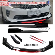 Front Bumper Rear Lip Spoiler Splitter Side Skirt For KIA Body Kit Glossy Black