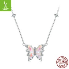 Fashion Beauty 925 Sterling Silver Butterfly pink CZ Necklace Women Gift Jewelry