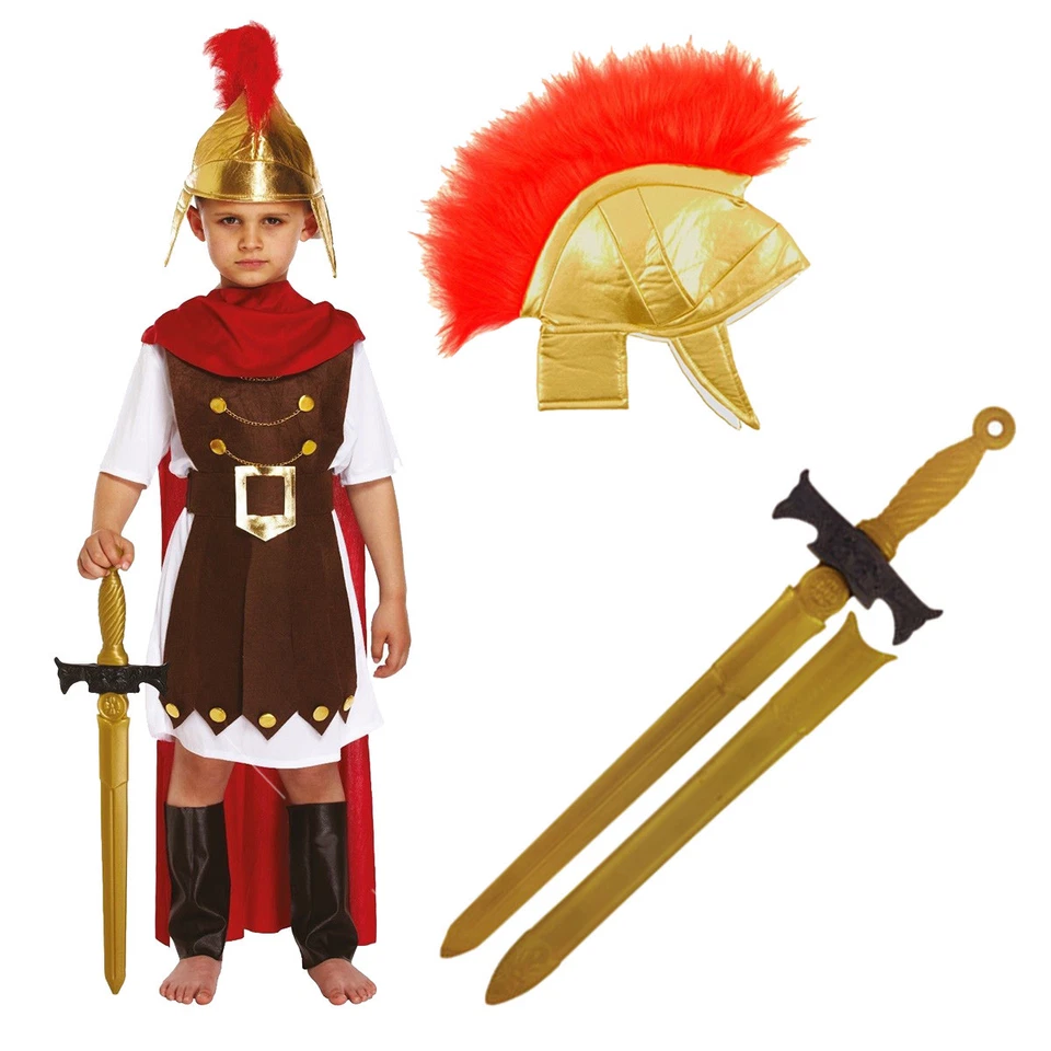 Kids ROMAN GLADIATOR FANCY DRESS Full COSTUME Book Day Week Boys General Soldier - Image 2 of 4