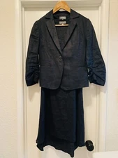 Neiman Marcus A Line Maxi Dress  w/ Jacket Set Asymmetric Hem Linen Black Small